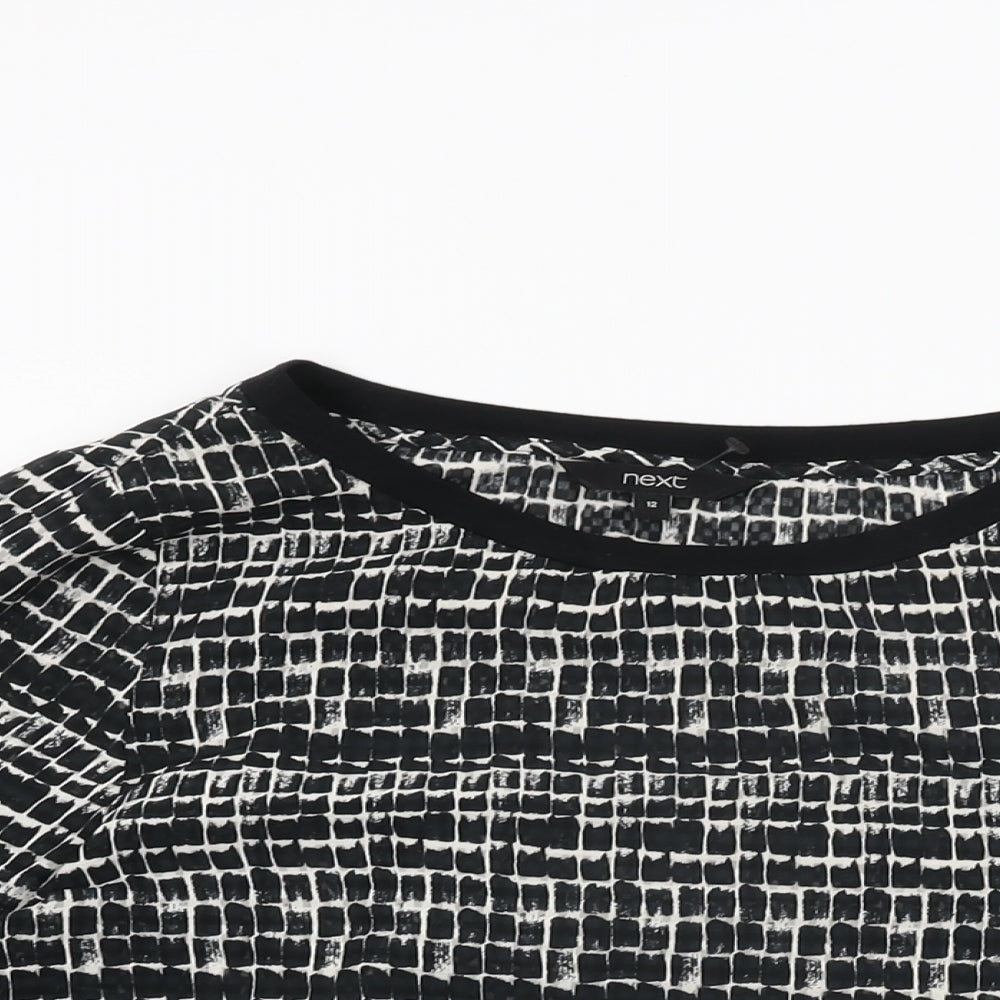 NEXT Womens Black Geometric Polyester Basic Blouse Size 12 Round Neck