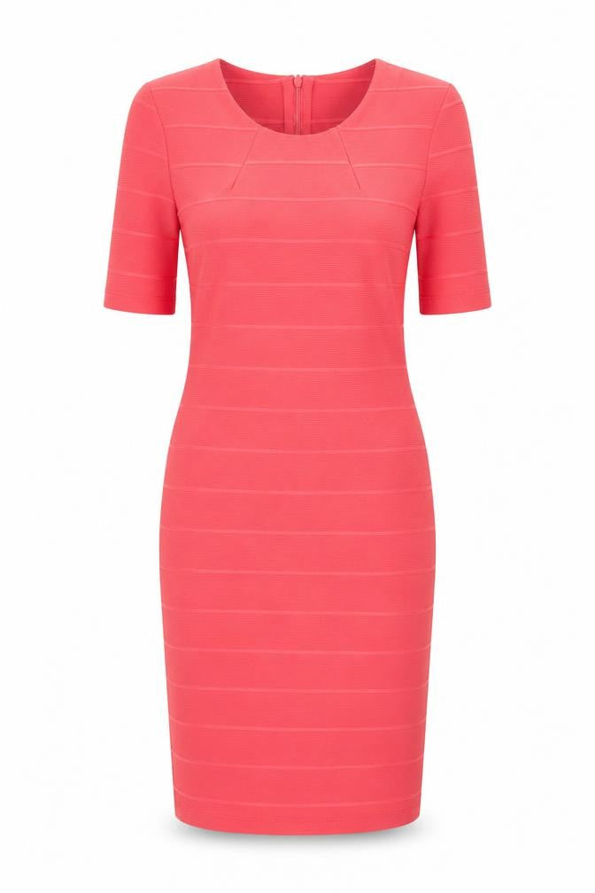 Front view of Dorothy Perkins women’s pink polyester bodycon, size UK 12, round neck zip