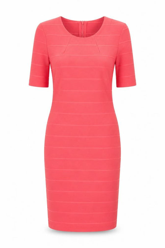 Front view of Dorothy Perkins women’s pink polyester bodycon, size UK 12, round neck zip