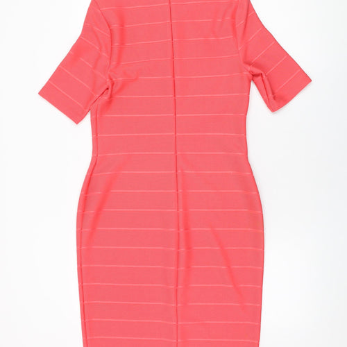 Dorothy Perkins Womens Pink Polyester Bodycon Size 12 Round Neck Zip