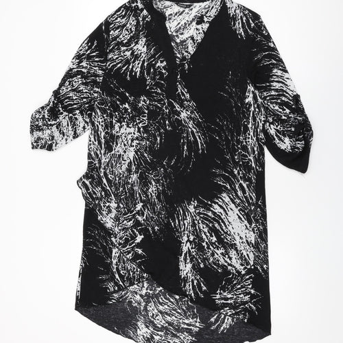 Roman Womens Black Geometric Polyester Shift Size 14 V-Neck Pullover