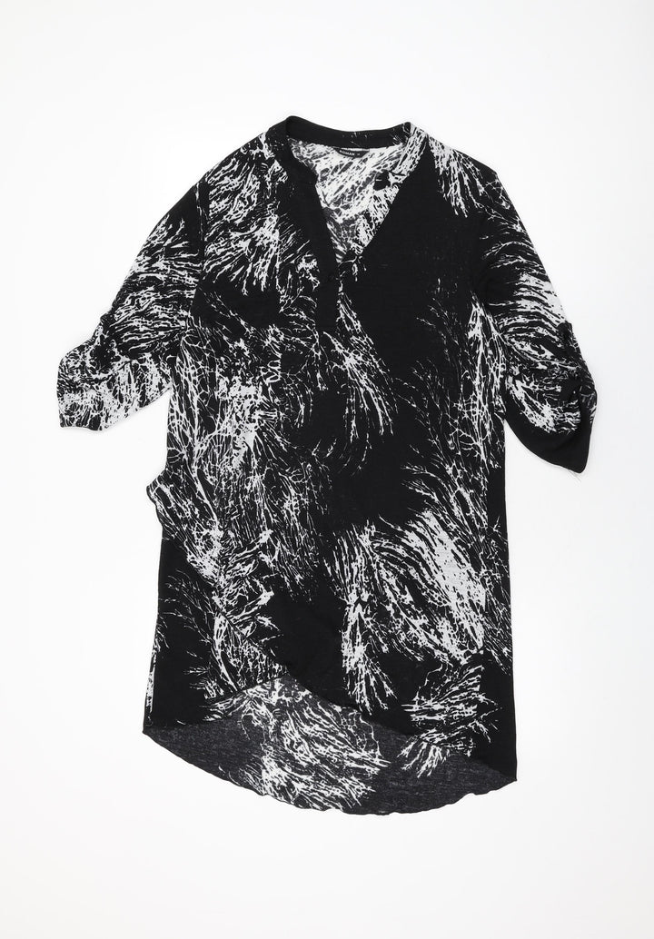 Roman Womens Black Geometric Polyester Shift Size 14 V-Neck Pullover