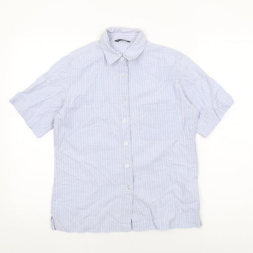Hawkshead Womens Blue Geometric Cotton Basic Button-Up Size 10 Collared