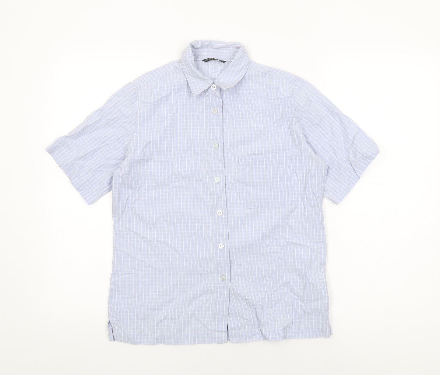 Hawkshead Womens Blue Geometric Cotton Basic Button-Up Size 10 Collared