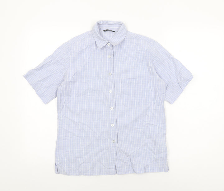 Hawkshead Womens Blue Geometric Cotton Basic Button-Up Size 10 Collared