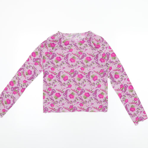 Dubbster Girls Purple Floral Polyamide Basic T-Shirt Size 12 Years Round Neck Pullover