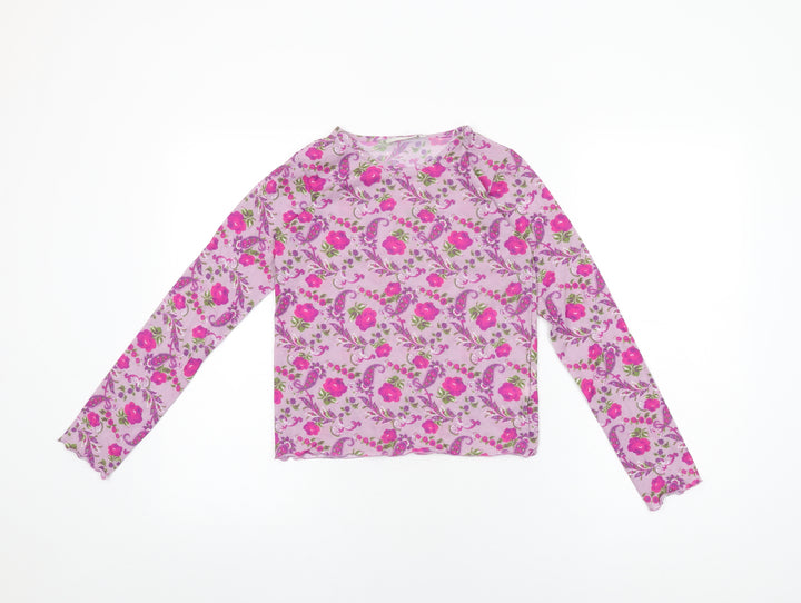 Dubbster Girls Purple Floral Polyamide Basic T-Shirt Size 12 Years Round Neck Pullover