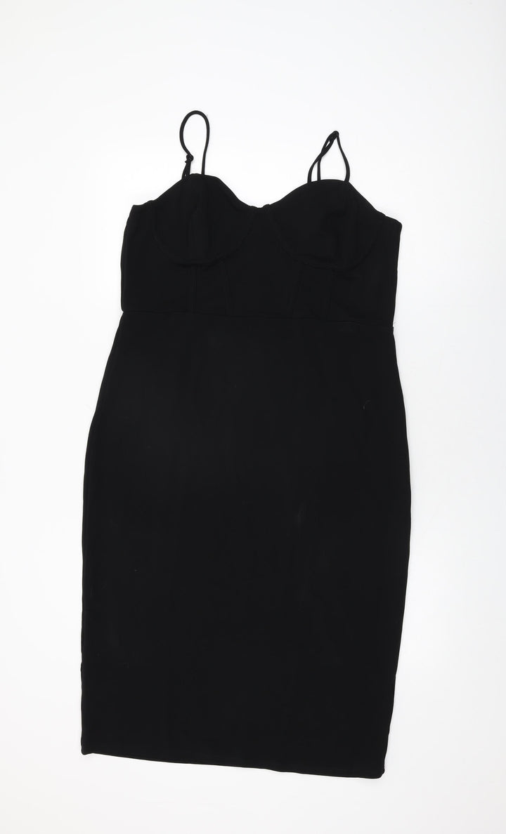 H&M Womens Black Polyester Bodycon Size XL V-Neck Pullover