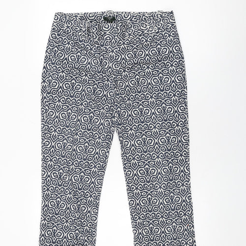 J.CREW Womens Blue Geometric Cotton Cropped Trousers Size 6 L23.5 in Regular Zip