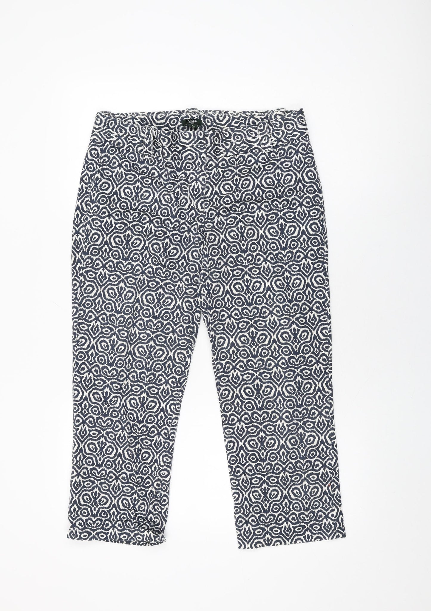 J.CREW Womens Blue Geometric Cotton Cropped Trousers Size 6 L23.5 in Regular Zip