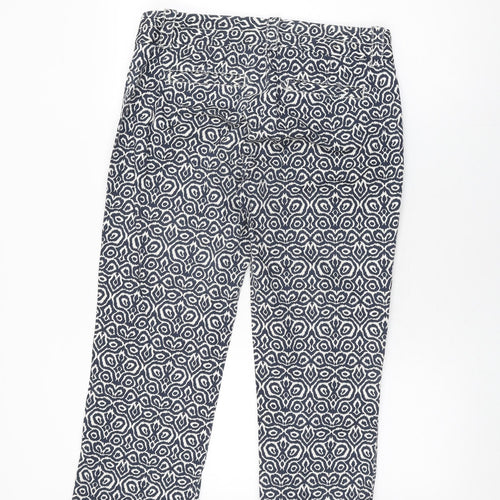 J.CREW Womens Blue Geometric Cotton Cropped Trousers Size 6 L23.5 in Regular Zip