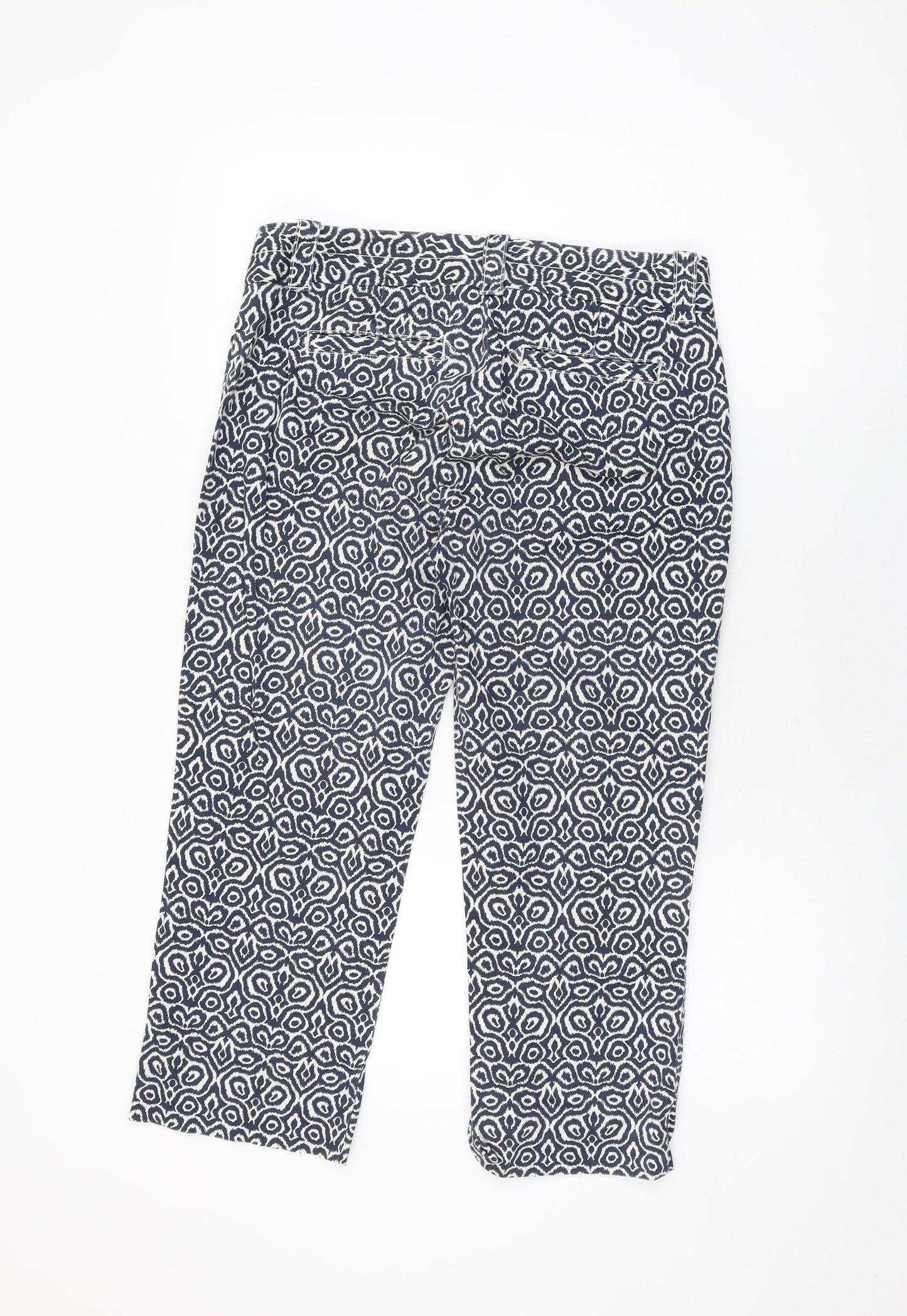 J.CREW Womens Blue Geometric Cotton Cropped Trousers Size 6 L23.5 in Regular Zip