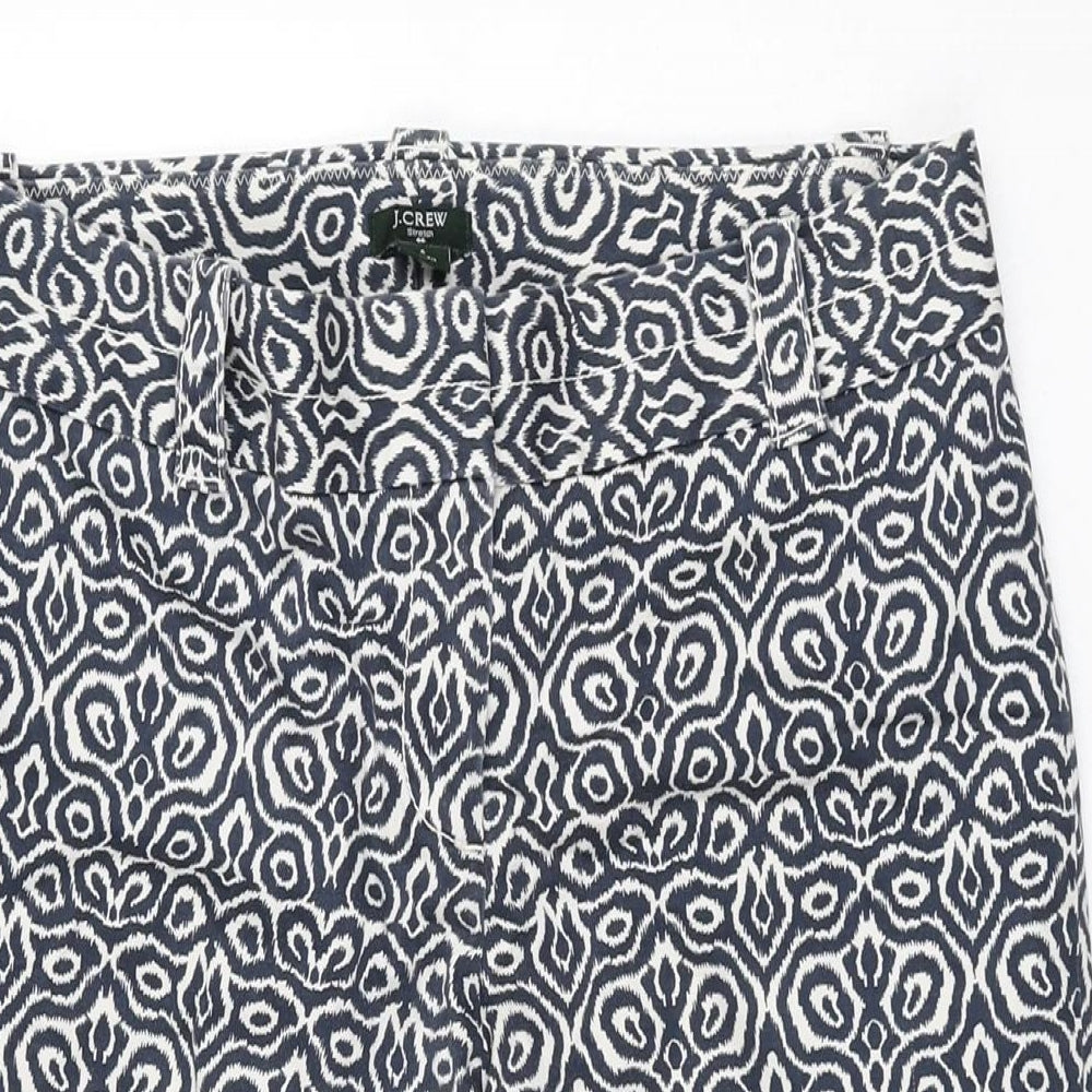 J.CREW Womens Blue Geometric Cotton Cropped Trousers Size 6 L23.5 in Regular Zip