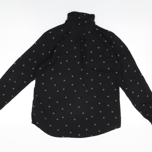 H&M Womens Black Geometric Polyester Basic Button-Up Size 6 Collared
