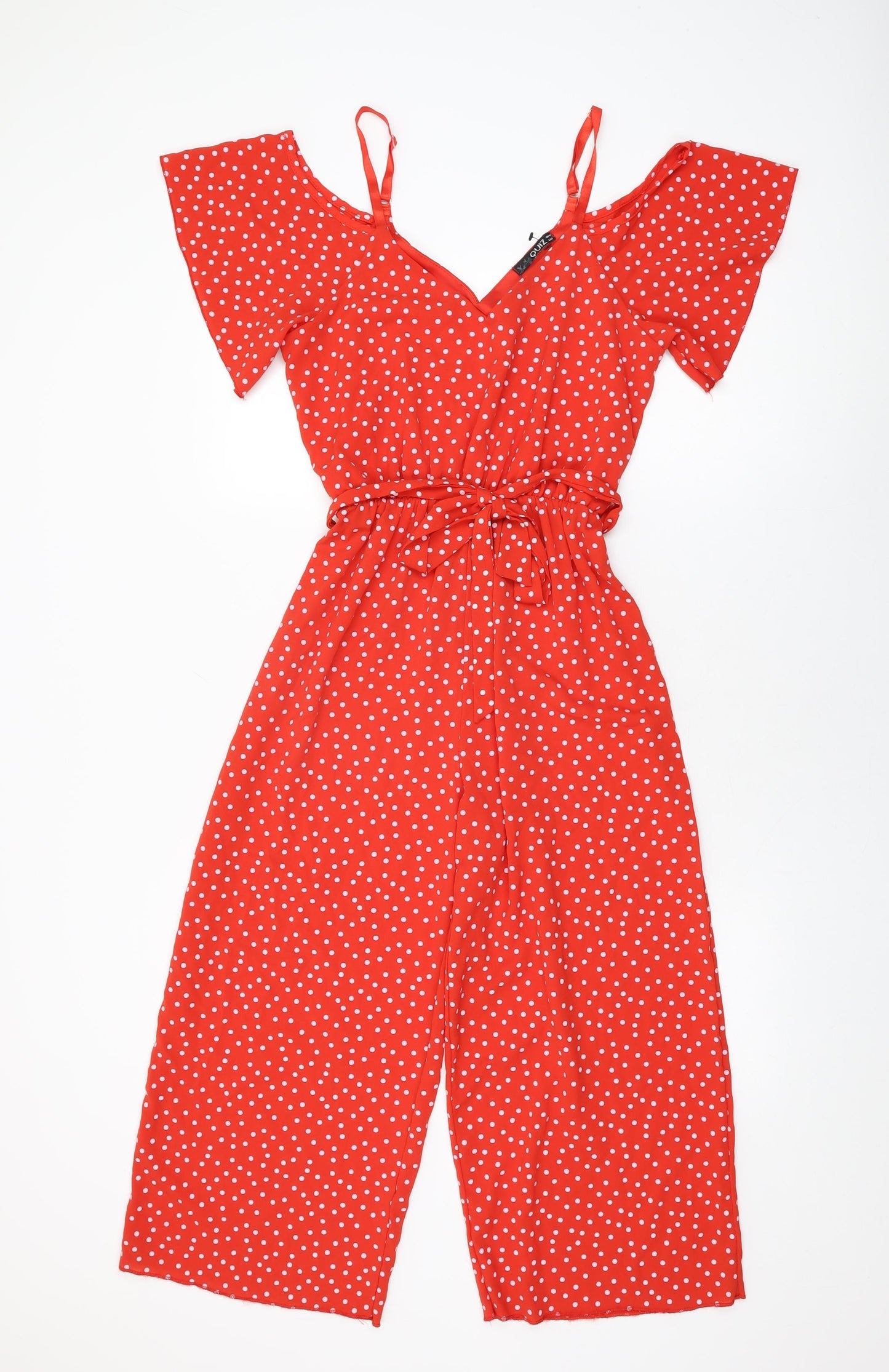 Quiz Womens Red Polka Dot Polyester Jumpsuit One-Piece Size 14 L22 in Pullover
