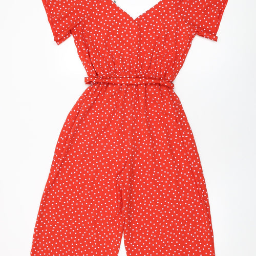 Quiz Womens Red Polka Dot Polyester Jumpsuit One-Piece Size 14 L22 in Pullover