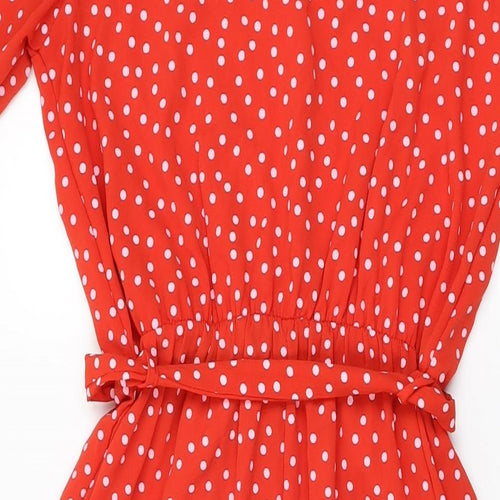 Quiz Womens Red Polka Dot Polyester Jumpsuit One-Piece Size 14 L22 in Pullover
