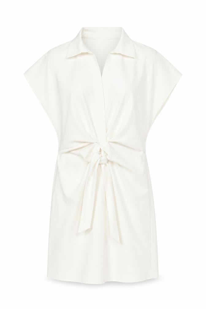 Front view of ASOS women’s white polyester shift, size UK 10, collared pullover