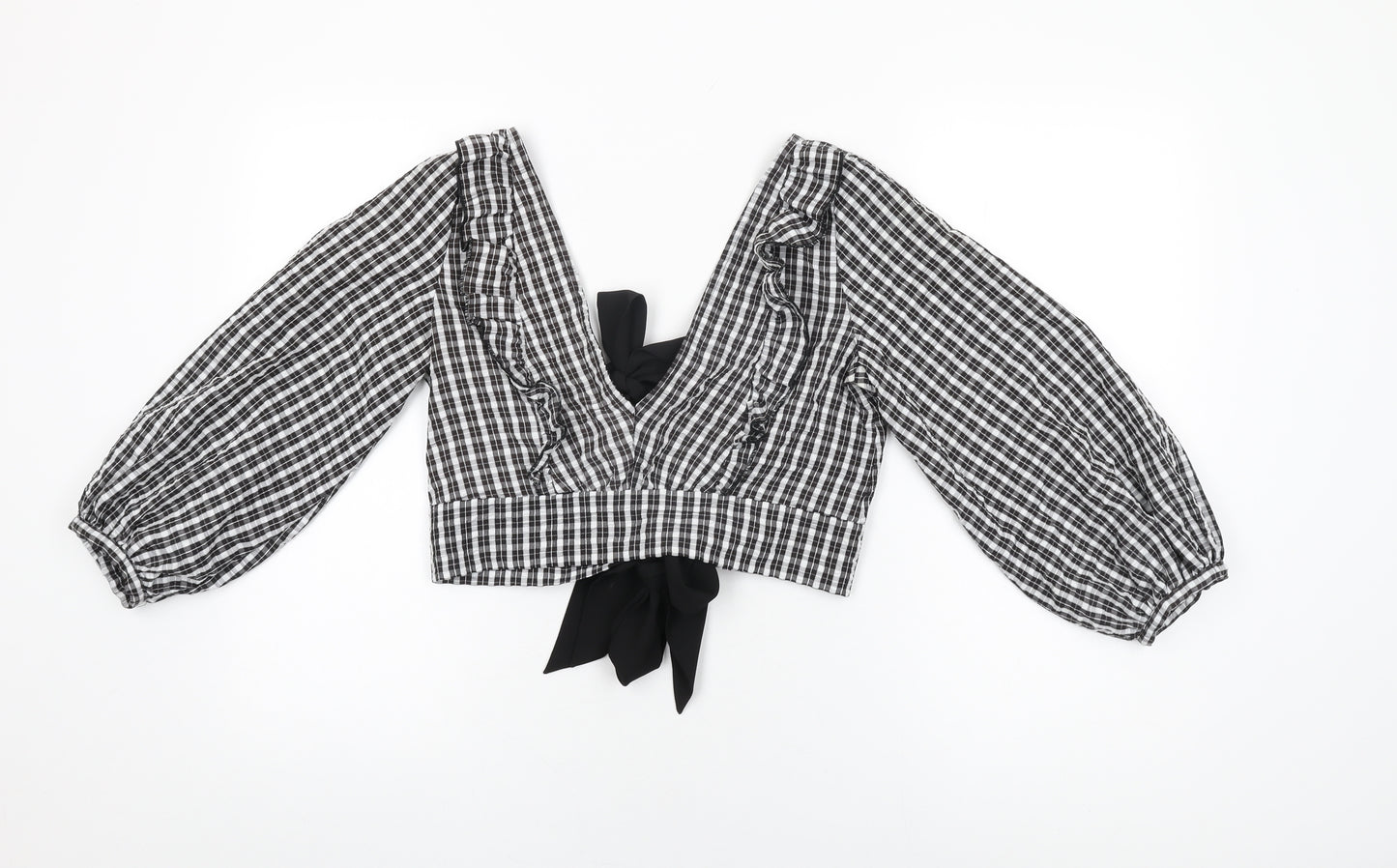 Topshop Womens Black Geometric Polyester Cropped Blouse Size 10 V-Neck