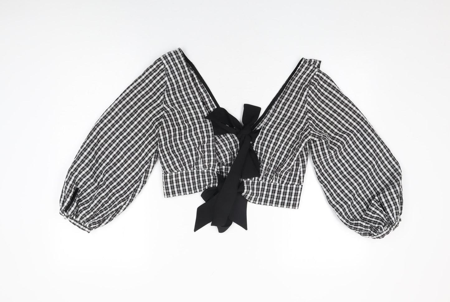 Topshop Womens Black Geometric Polyester Cropped Blouse Size 10 V-Neck