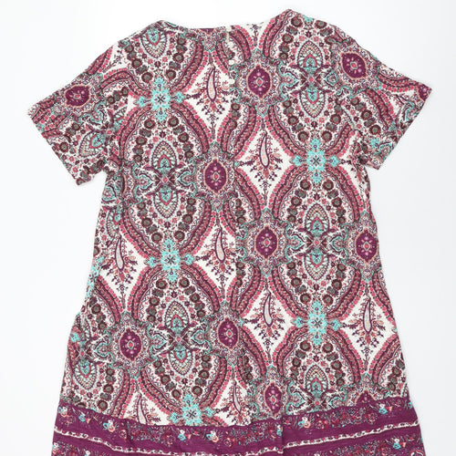 Fat Face Womens Multicoloured Floral Cotton Shift Size 18 Round Neck Button