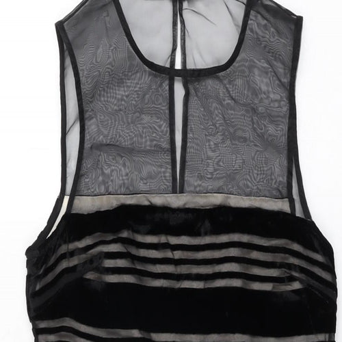 Jack Wills Womens Black Striped Viscose Skater Dress Size 6 Round Neck Zip