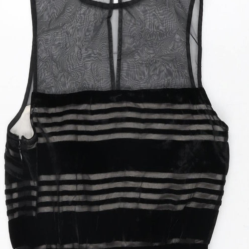 Jack Wills Womens Black Striped Viscose Skater Dress Size 6 Round Neck Zip