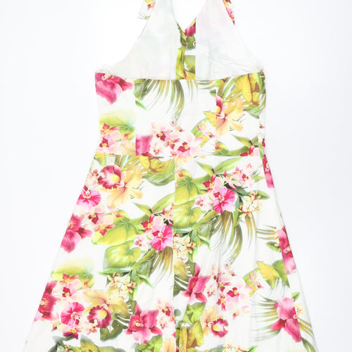 Hunters and Gatherers Womens White Floral Cotton A-Line Size L Collared Button