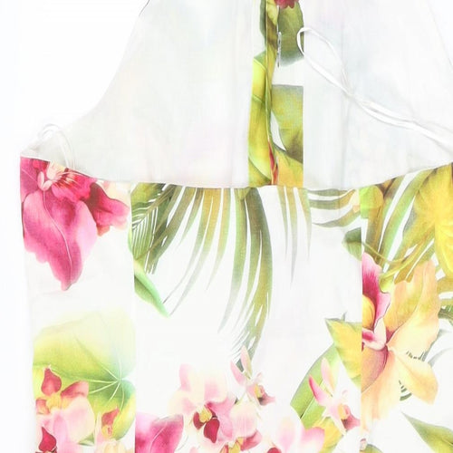 Hunters and Gatherers Womens White Floral Cotton A-Line Size L Collared Button