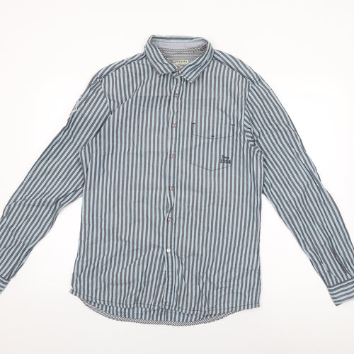 Burton Mens Blue Striped Cotton Button-Up Size M Collared Button