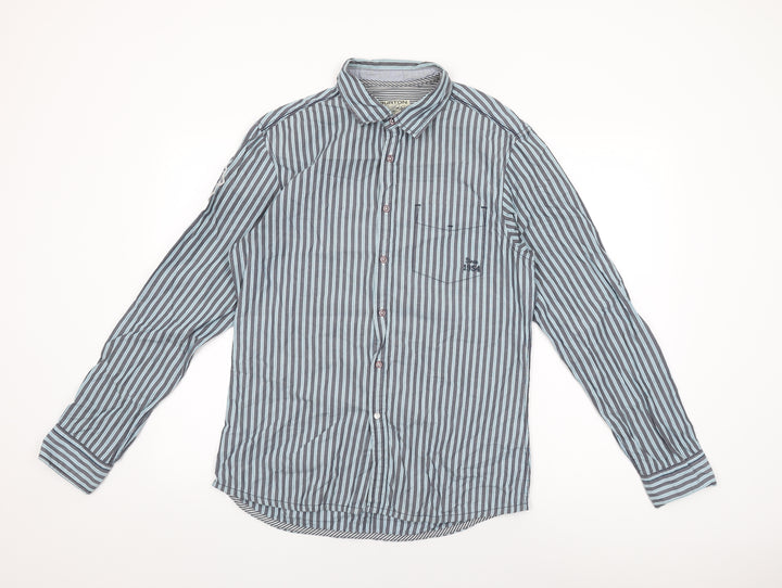 Burton Mens Blue Striped Cotton Button-Up Size M Collared Button