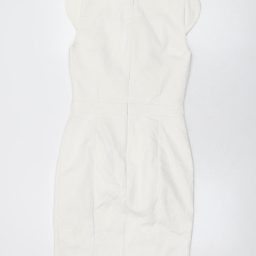 French Connection Womens White Cotton Bodycon Size 10 V-Neck Zip