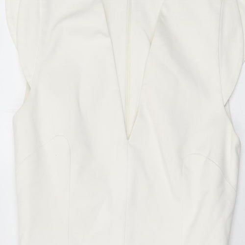 French Connection Womens White Cotton Bodycon Size 10 V-Neck Zip
