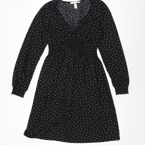H&M Womens Black Polka Dot Polyester Shift Size S V-Neck Pullover