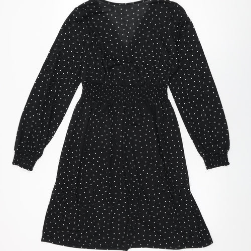 H&M Womens Black Polka Dot Polyester Shift Size S V-Neck Pullover