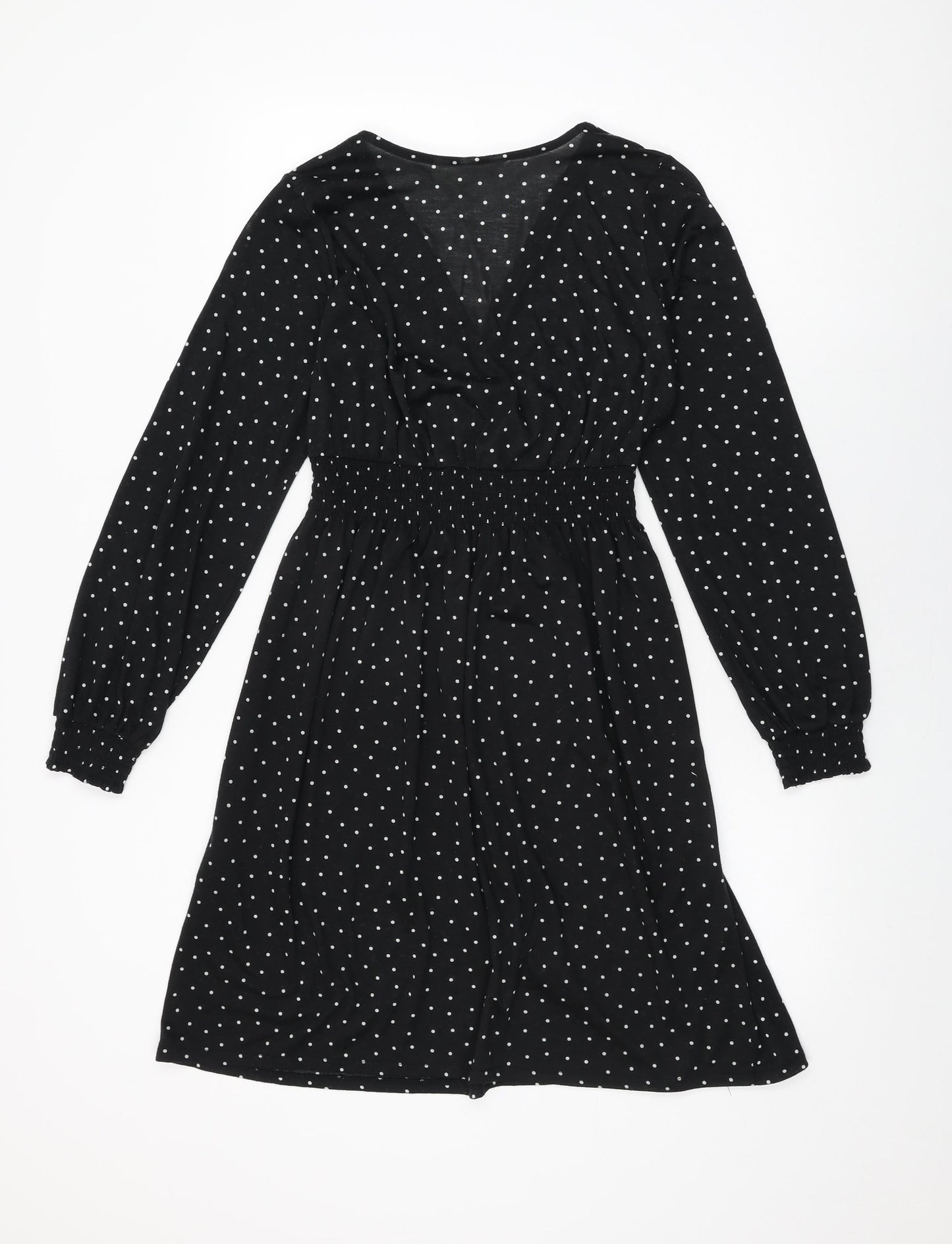 H&M Womens Black Polka Dot Polyester Shift Size S V-Neck Pullover