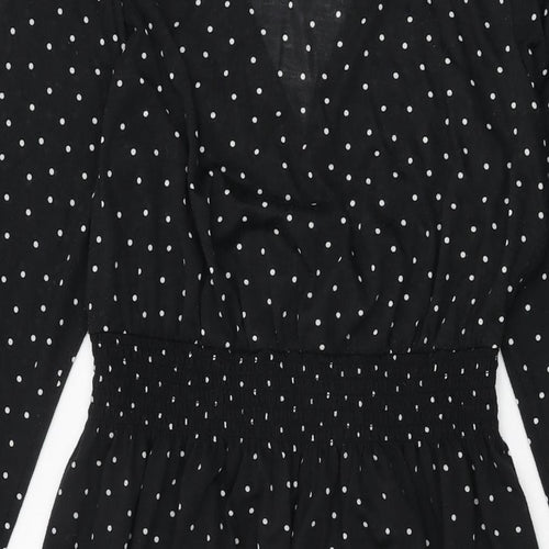 H&M Womens Black Polka Dot Polyester Shift Size S V-Neck Pullover