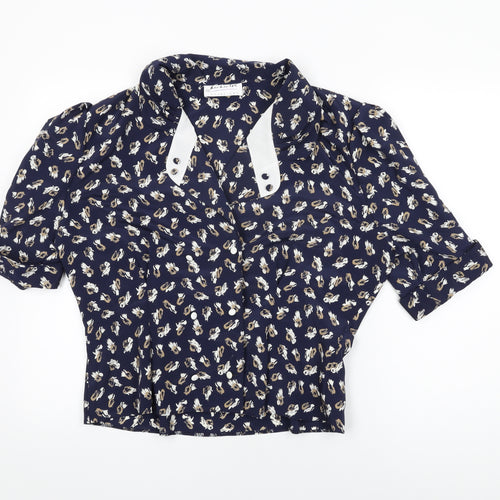 Berkertex Womens Blue Geometric Polyester Basic Button-Up Size 18 Collared