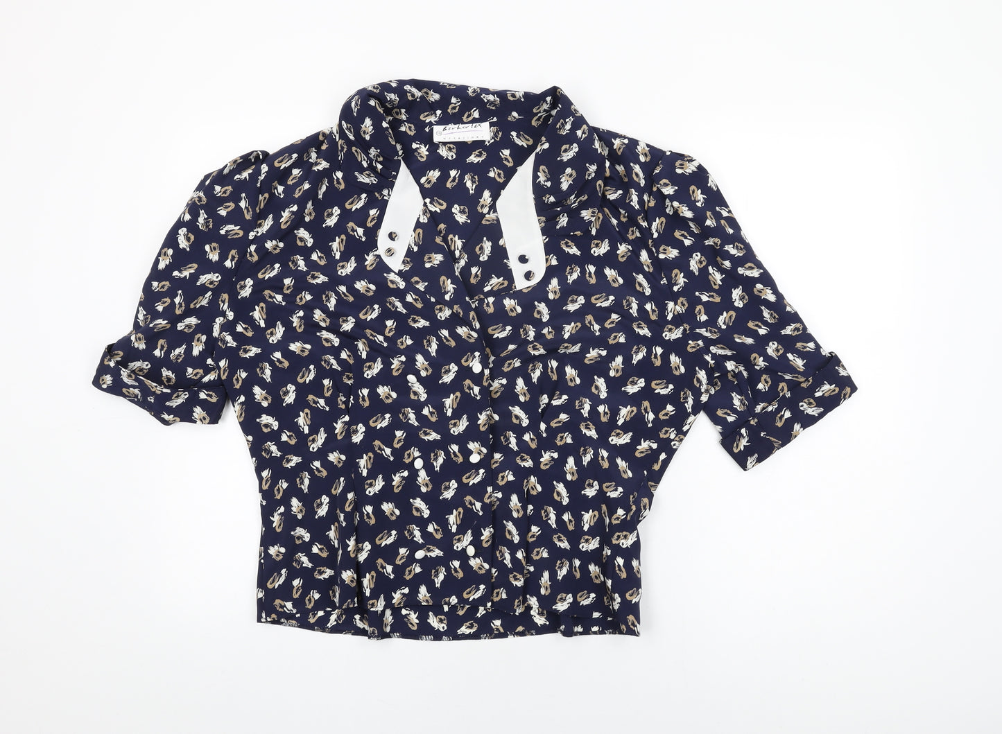 Berkertex Womens Blue Geometric Polyester Basic Button-Up Size 18 Collared