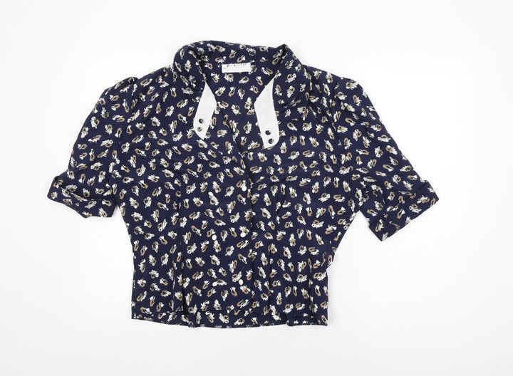 Berkertex Womens Blue Geometric Polyester Basic Button-Up Size 18 Collared