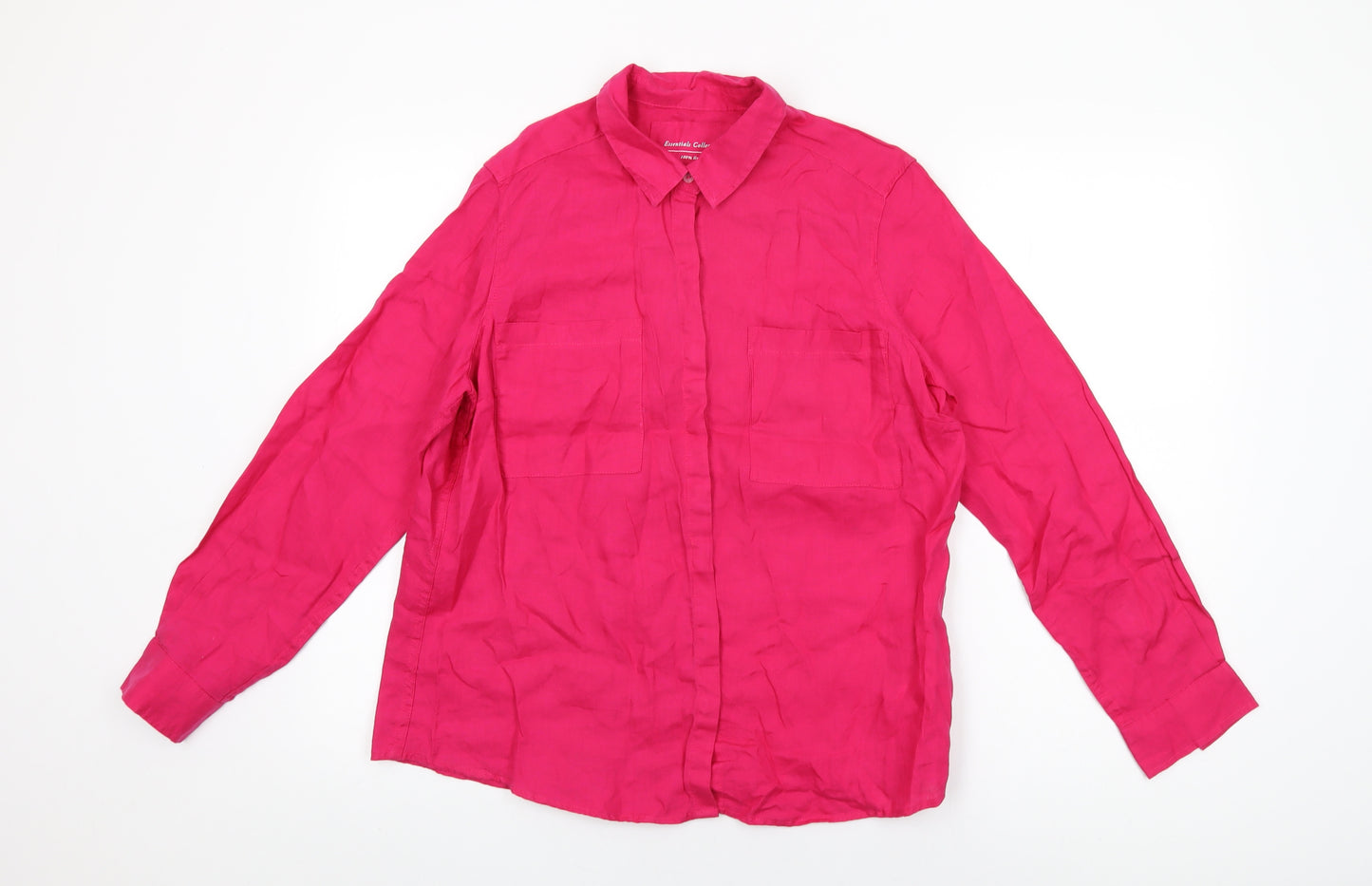Marks and Spencer Womens Pink Linen Basic Button-Up Size 14 Collared