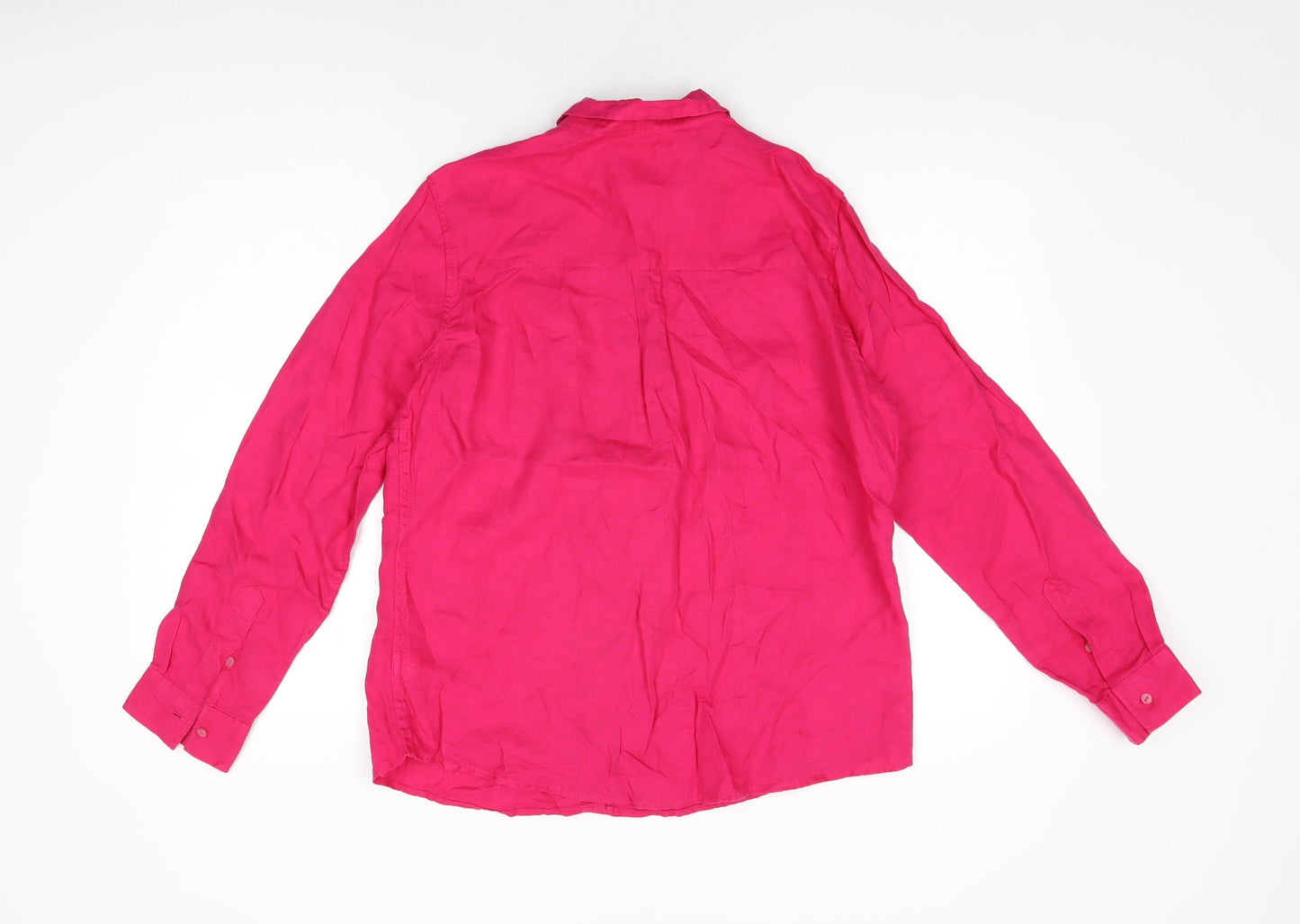 Marks and Spencer Womens Pink Linen Basic Button-Up Size 14 Collared