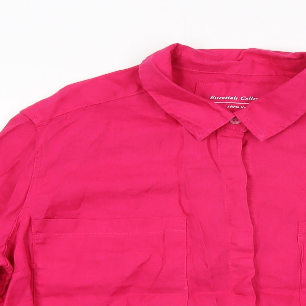 Marks and Spencer Womens Pink Linen Basic Button-Up Size 14 Collared