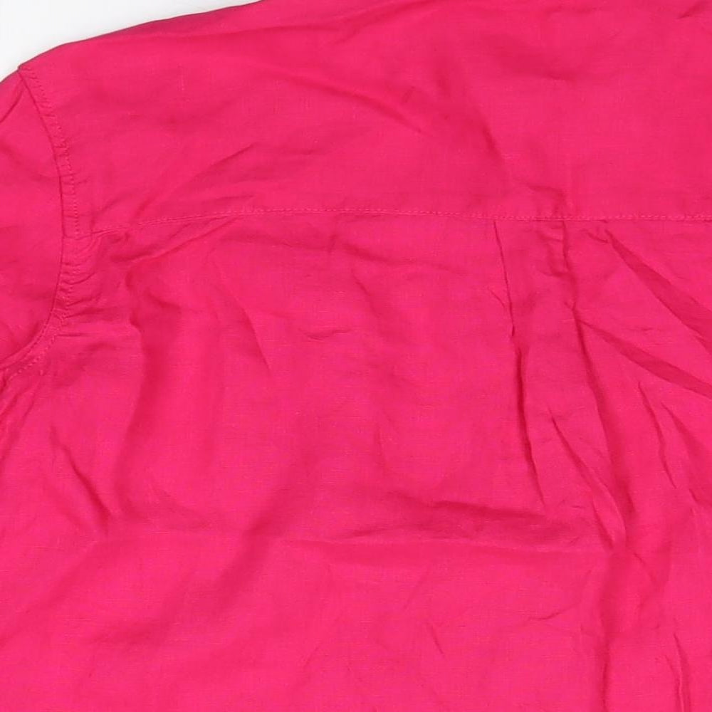 Marks and Spencer Womens Pink Linen Basic Button-Up Size 14 Collared