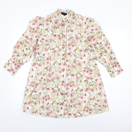 Topshop Womens White Floral Cotton Basic Button-Up Size 8 Round Neck