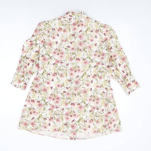 Topshop Womens White Floral Cotton Basic Button-Up Size 8 Round Neck