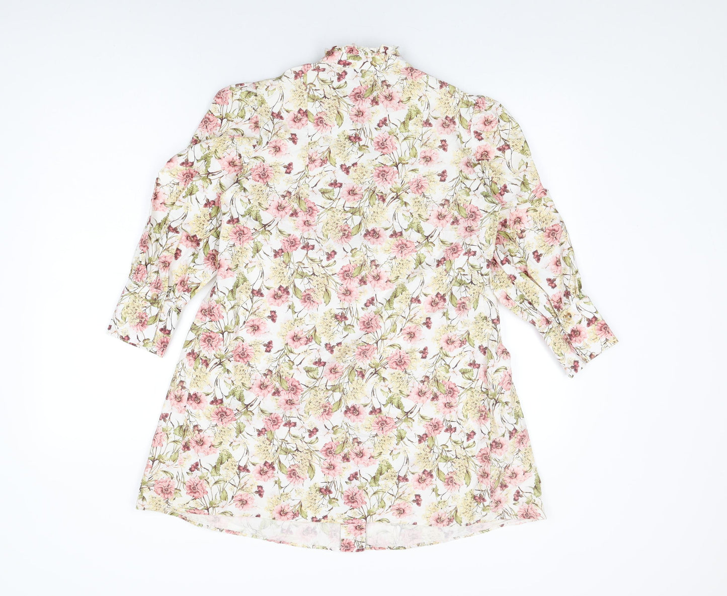 Topshop Womens White Floral Cotton Basic Button-Up Size 8 Round Neck