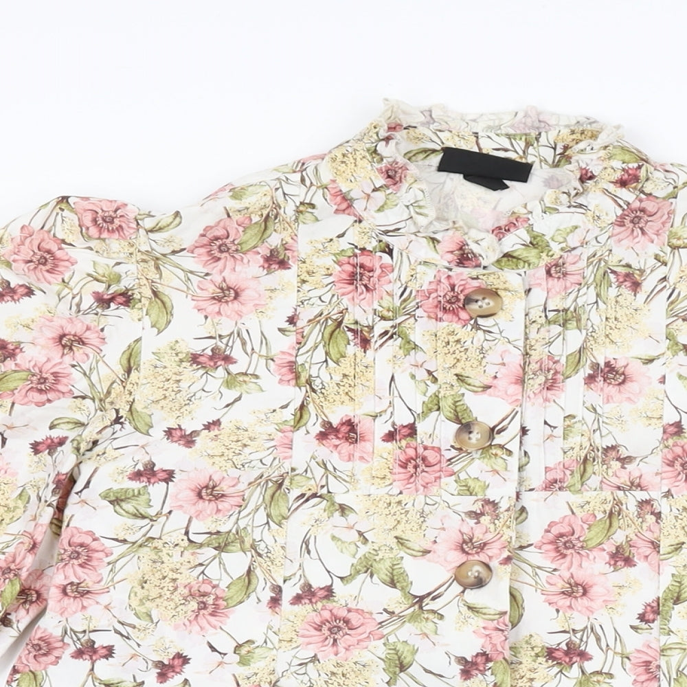 Topshop Womens White Floral Cotton Basic Button-Up Size 8 Round Neck