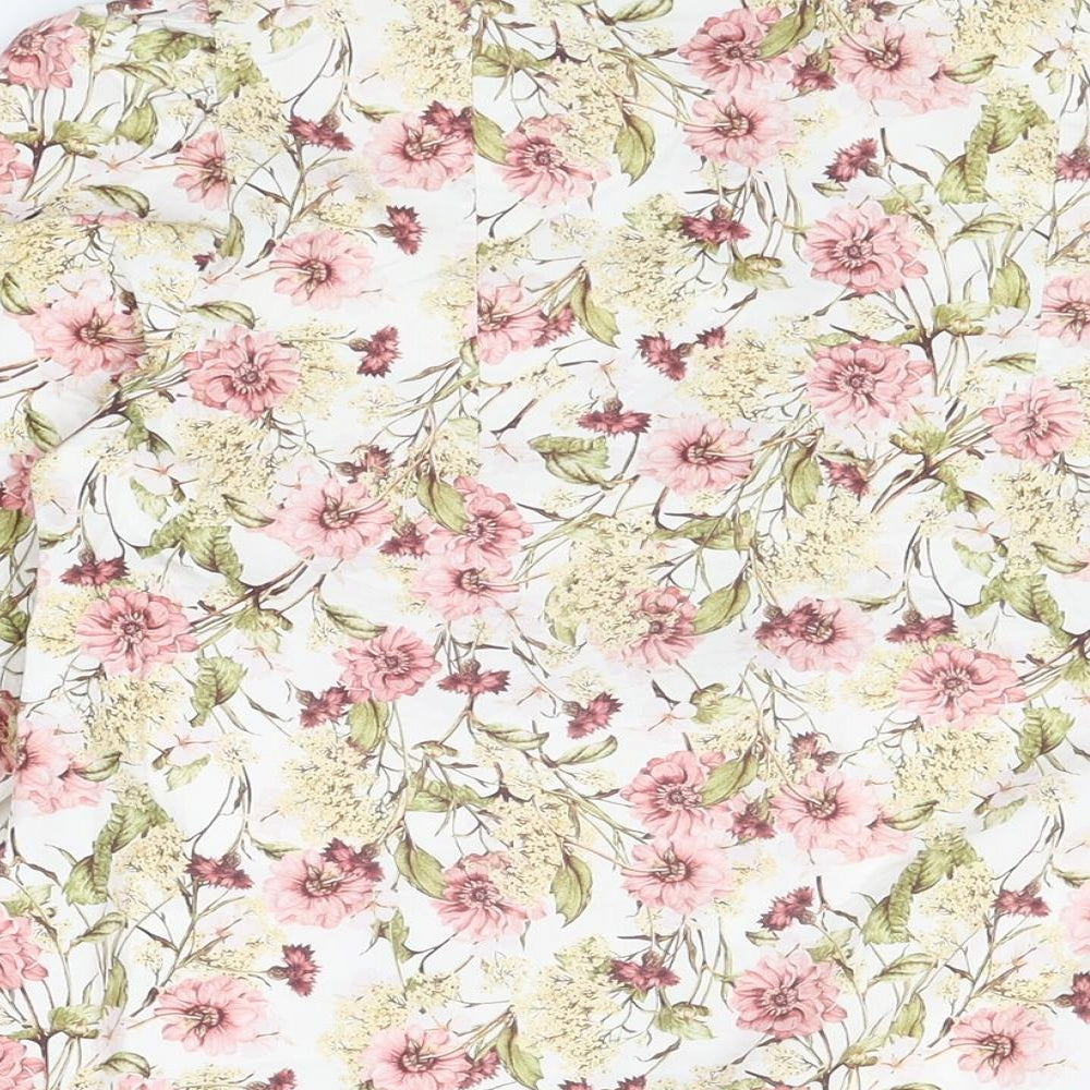 Topshop Womens White Floral Cotton Basic Button-Up Size 8 Round Neck