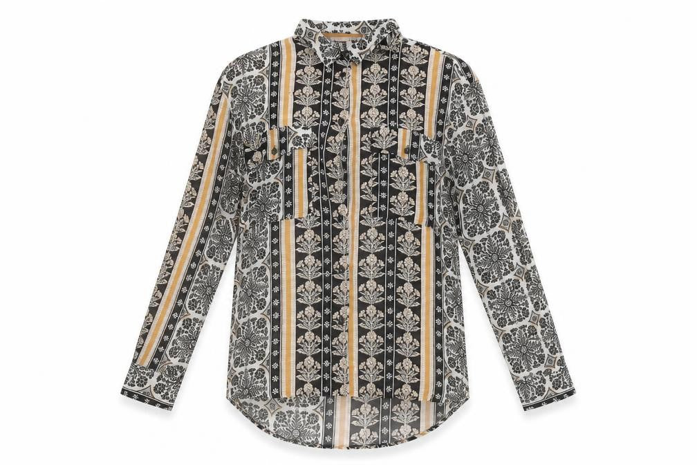 Front view of Next women’s multicoloured floral lyocell basic button-up, size UK 16, collared
